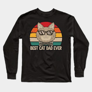 Retro Vintage Best Cat Dad Ever Funny Cat Daddy Long Sleeve T-Shirt